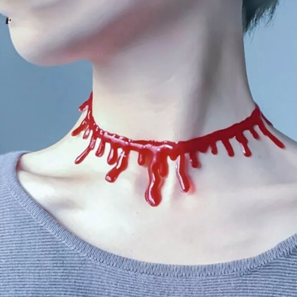 Dripping Blood Red Adjustable Choker Necklace - Picture 2 of 8